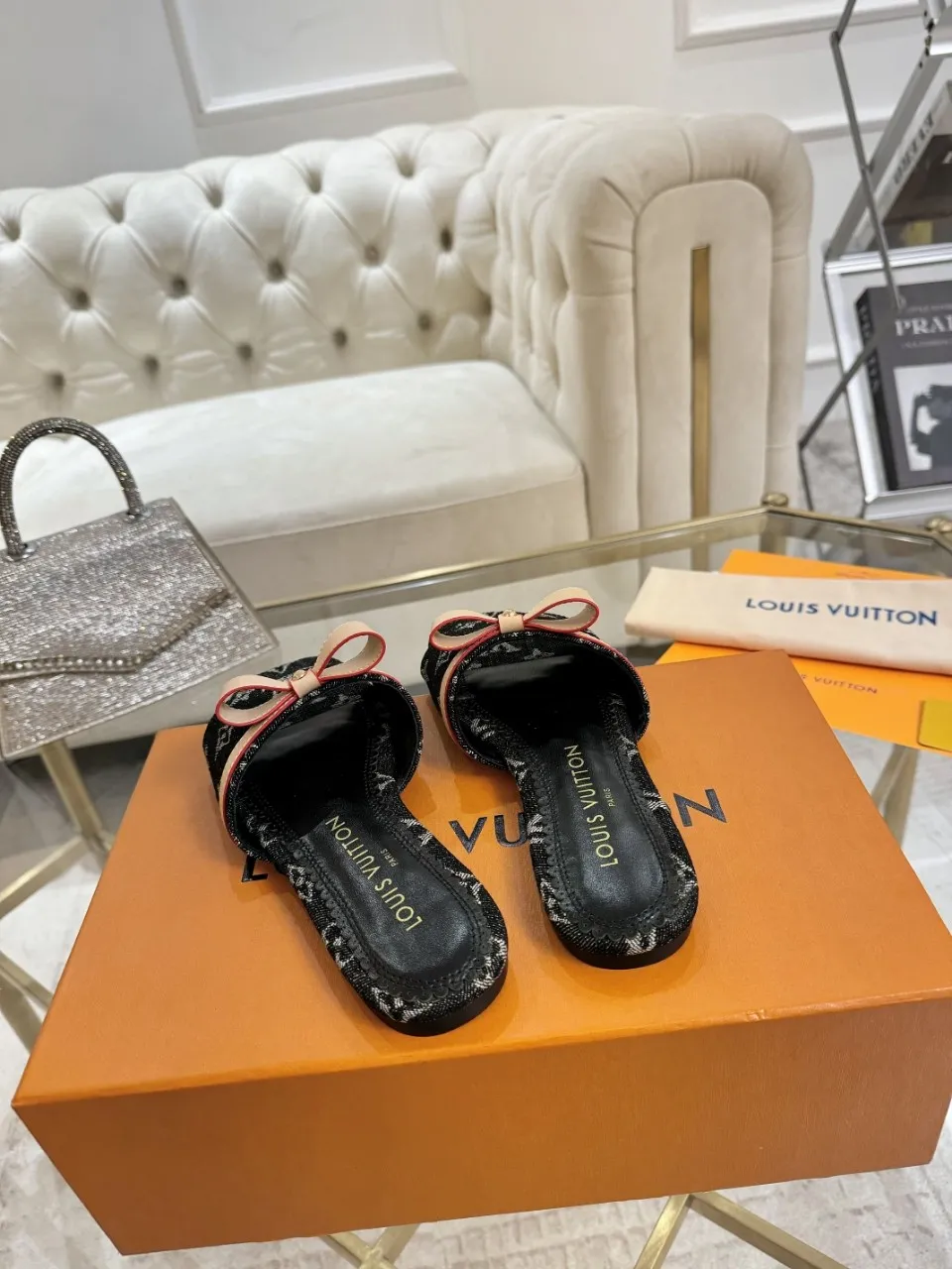 👟👟Ex-factory price 340👟👟 Genuine leather sole +40 Lv denim jacquard slippers, ex-factory price 70-43 Leather sole +40